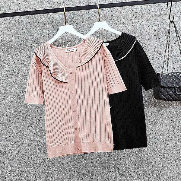 xl-3xl large size ladies summer oversized women sweater short sleeve t-shirt fashion ruffle thin knitting pullover t-shirt 210604, White;black
xl-3xl large size ladies summer oversized women sweater short sleeve t-shirt fashion ruffle thin knitting pullover t-shirt 210604, White;black