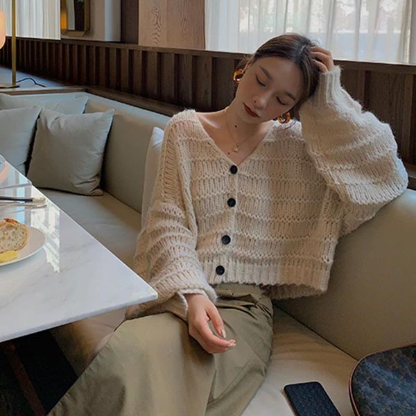 women's knits & tees korean fashion women elegant single breasted lantern sleeve sweaters beige lady loose casual v neck cardigan sweat, White
women's knits & tees korean fashion women elegant single breasted lantern sleeve sweaters beige lady loose casual v neck cardigan sweat, White