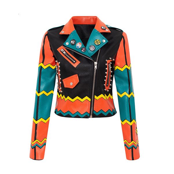leather jacket fashion brand winter women's coat graffiti print short personality motorcycle, Black
leather jacket fashion brand winter women's coat graffiti print short personality motorcycle, Black