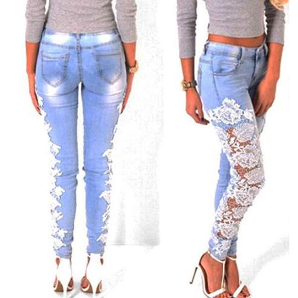 women's jeans women side lace hollow out skinny denim woman pencil pants patchwork fashion trousers, Blue
women's jeans women side lace hollow out skinny denim woman pencil pants patchwork fashion trousers, Blue