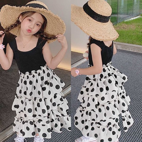 girl clothes set sleeveless black shirt and dot cake skirt summer casual clothing suit for children outifts birthday outfit 210715, White
girl clothes set sleeveless black shirt and dot cake skirt summer casual clothing suit for children outifts birthday outfit 210715, White