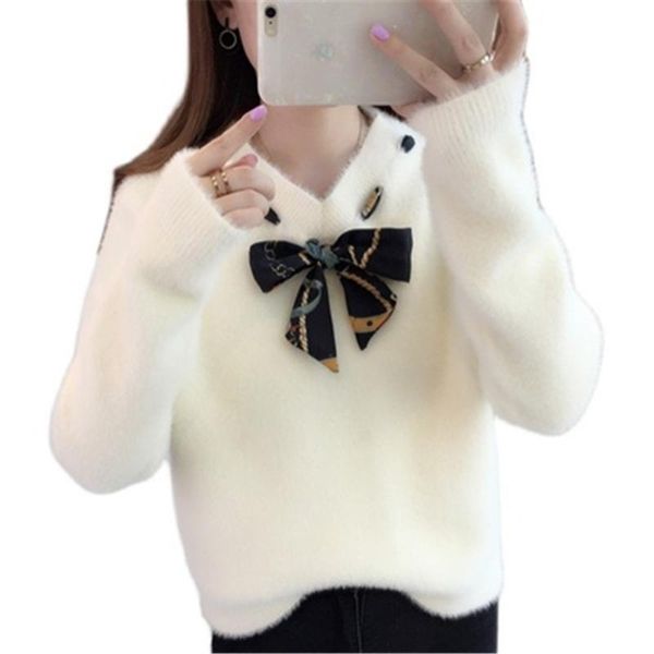 women's sweaters spring bow tie imitation mink velvet bottoming shirt sweater women autumn winter knit pullover female loose outer wea, White;black
women's sweaters spring bow tie imitation mink velvet bottoming shirt sweater women autumn winter knit pullover female loose outer wea, White;black