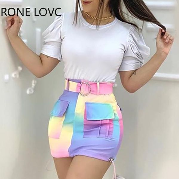 women o-neck puffed sleeve & colorblock pocket design skirt casual 2 pieces set 201007, White
women o-neck puffed sleeve & colorblock pocket design skirt casual 2 pieces set 201007, White