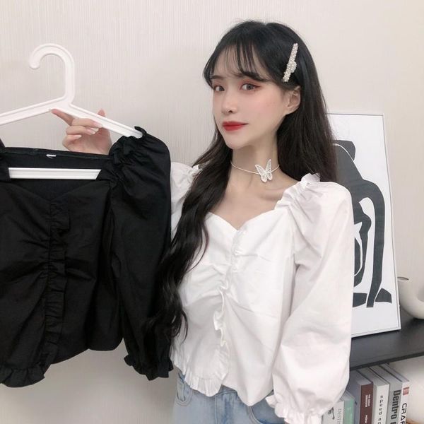 women's blouses & shirts women blouse square collar ruffled cropped sleeves, 2021 blusas mujer de moda, White
women's blouses & shirts women blouse square collar ruffled cropped sleeves, 2021 blusas mujer de moda, White