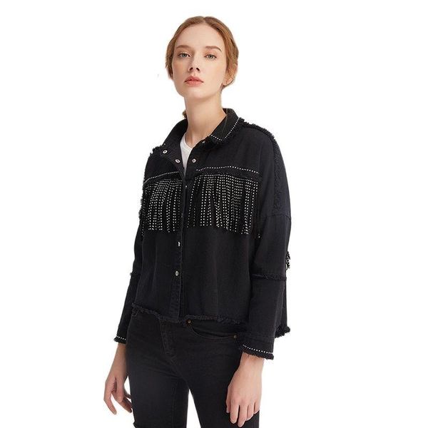 women's jackets women fashion tassel beaded oversized denim jacket coat vintage long sleeve frayed hem female outerwear chic, Black;brown
women's jackets women fashion tassel beaded oversized denim jacket coat vintage long sleeve frayed hem female outerwear chic, Black;brown