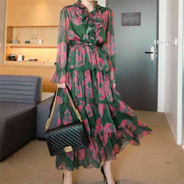 fashion runway floral ruffles tiered cake long dress spring vintage women's sleeve holiday chiffon party 210519, Black;gray
fashion runway floral ruffles tiered cake long dress spring vintage women's sleeve holiday chiffon party 210519, Black;gray