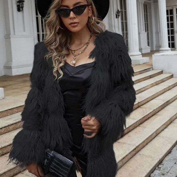 women's fur & faux winter imitation coat 2021 fashion solid color plush casual female, Black
women's fur & faux winter imitation coat 2021 fashion solid color plush casual female, Black