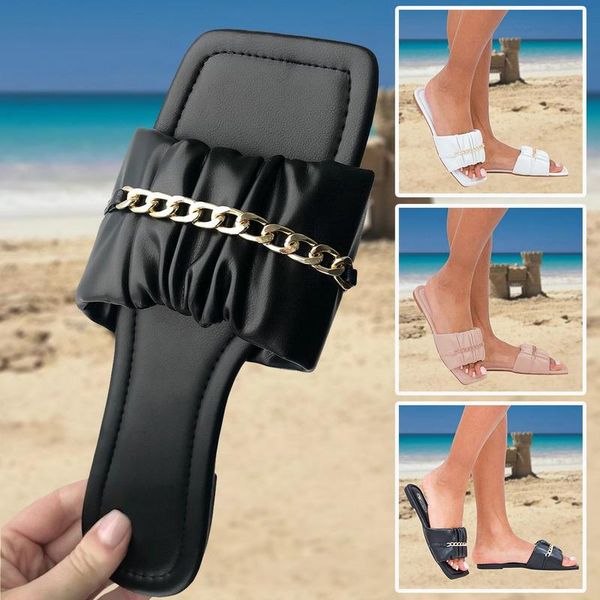 spring/summer 2021 metal chain women flat bottom non-slip durable fashion all-match slippers outdoor leisure beach sandals, Black
spring/summer 2021 metal chain women flat bottom non-slip durable fashion all-match slippers outdoor leisure beach sandals, Black