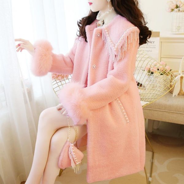 women's wool & blends small fragrant wind nail bead baby collar mink woolen coat medium length cotton jacket female, Black
women's wool & blends small fragrant wind nail bead baby collar mink woolen coat medium length cotton jacket female, Black
