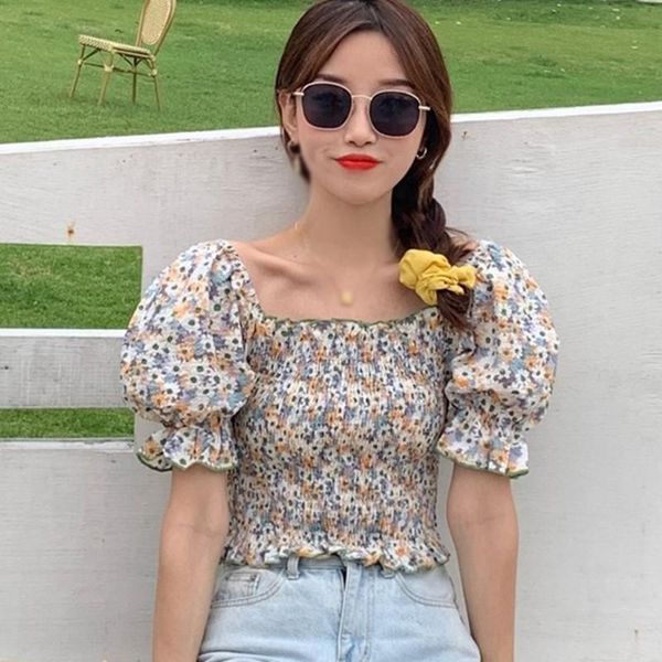 vintage floral print square collar chiffon blouse sleeve elastic slim women cropped pleated female feminina women's blouses & shirts, White
vintage floral print square collar chiffon blouse sleeve elastic slim women cropped pleated female feminina women's blouses & shirts, White