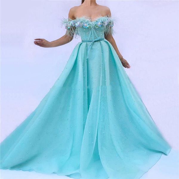 party dresses light blue evening with ostrich feather a line off shoulder 3d flowers pearls prom gowns dubai graduation, White;black
party dresses light blue evening with ostrich feather a line off shoulder 3d flowers pearls prom gowns dubai graduation, White;black