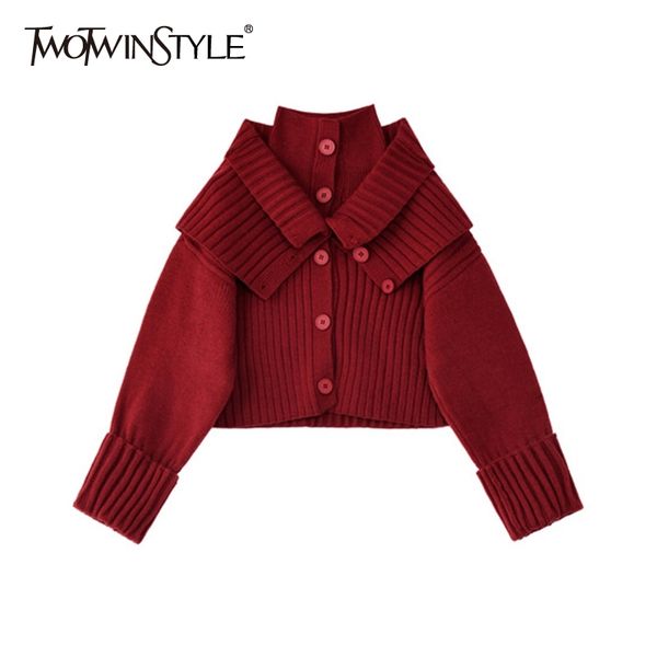 twotwinstyle korean patchwork bib sweater for female turtleneck long sleeve short knitted cardigans women autumn fashionable 210517, White;black