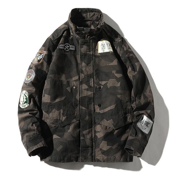 men's jackets autumn fashion brand loose stand collar coat casual camouflage jacket streetwear print patchwork embroidery denim, Black;brown 
men's jackets autumn fashion brand loose stand collar coat casual camouflage jacket streetwear print patchwork embroidery denim, Black;brown