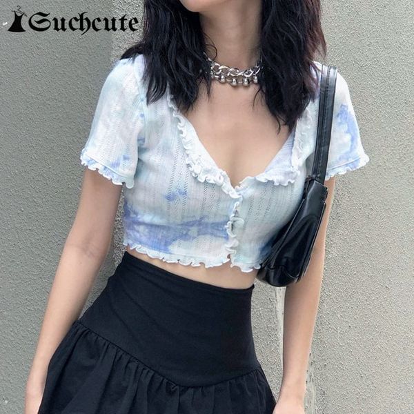 women's t-shirt summer tie dye print aesthetic tee shirts for women short sleeve fitness frill ruffles crop korean streetwear, White
women's t-shirt summer tie dye print aesthetic tee shirts for women short sleeve fitness frill ruffles crop korean streetwear, White