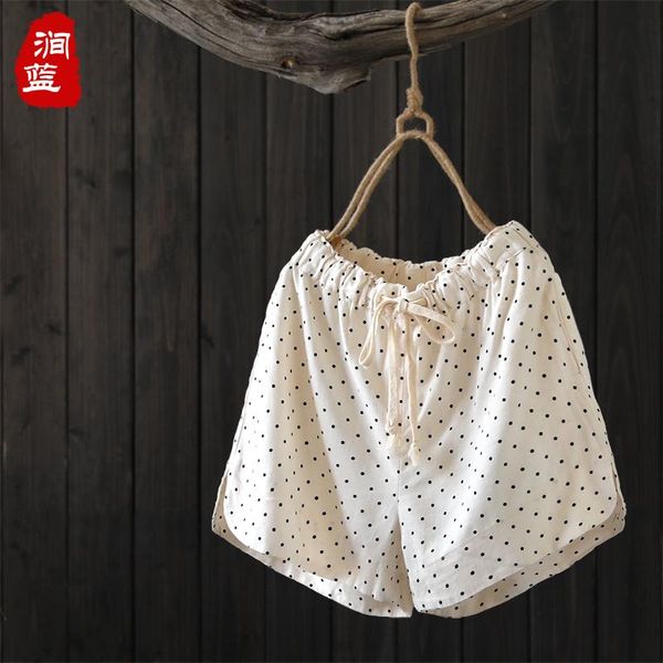 women's shorts 2021 arrival cotton and linen spring summer women vintage dot loose straight bottoms, White;black
women's shorts 2021 arrival cotton and linen spring summer women vintage dot loose straight bottoms, White;black