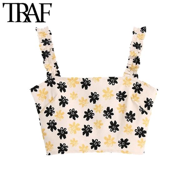 women fashion floral print cropped tank vintage back elastic wide straps female camis mujer 210507, White
women fashion floral print cropped tank vintage back elastic wide straps female camis mujer 210507, White