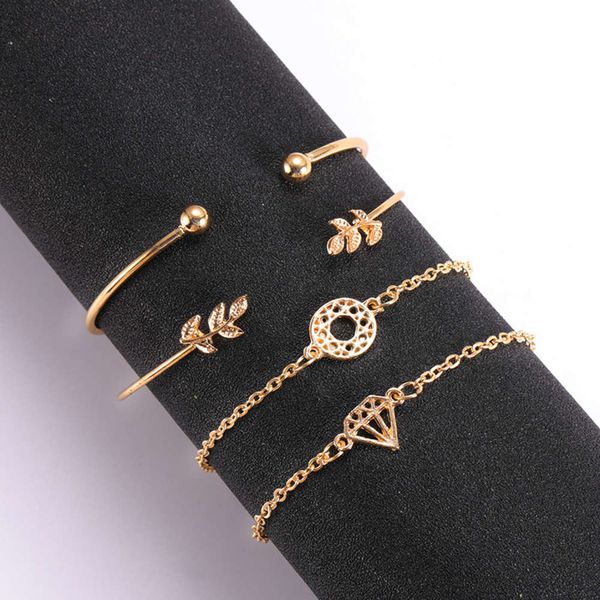 hand catenary fashion circle knot leaf opening bracelet four piece set, Golden;silver
hand catenary fashion circle knot leaf opening bracelet four piece set, Golden;silver