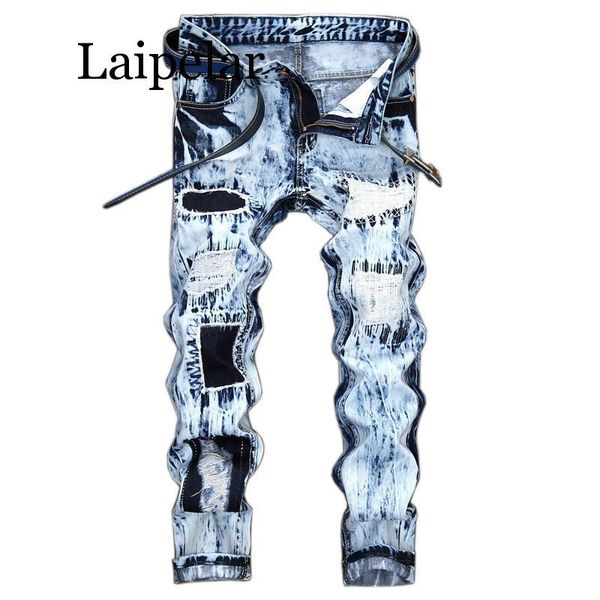 laipelar mens ripped jeans pants light blue distressed patch fashion designer trousers with holes men's
laipelar mens ripped jeans pants light blue distressed patch fashion designer trousers with holes men's