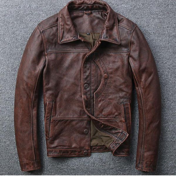 men's leather & faux brown vintage cow jackets men water washing casual slim single breasted coats, Black
men's leather & faux brown vintage cow jackets men water washing casual slim single breasted coats, Black