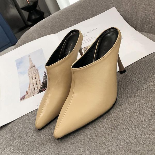 slippers 2021 summer women mules shoes fashion outside pointed toe thin heels 10cm high leather slides woman dress sandals, Black
slippers 2021 summer women mules shoes fashion outside pointed toe thin heels 10cm high leather slides woman dress sandals, Black