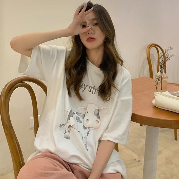 women's t-shirt female korean harajuku casual loose cartoon cow print tshirt t-shirts japanese kawaii ulzzang clothes for women, White
women's t-shirt female korean harajuku casual loose cartoon cow print tshirt t-shirts japanese kawaii ulzzang clothes for women, White