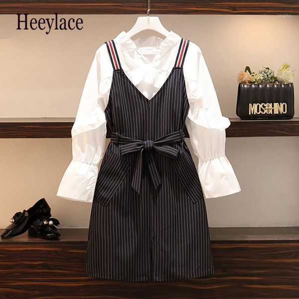 two piece dress 2021 autumn winter women sets casual v-neck ruffles + striped pockets belt mid-calf set 2, White
two piece dress 2021 autumn winter women sets casual v-neck ruffles + striped pockets belt mid-calf set 2, White