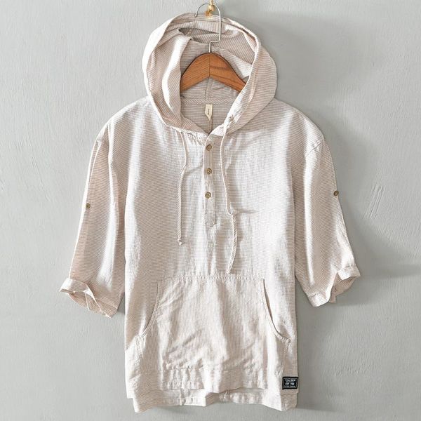 men's casual shirts spring summer japanese retro cotton mens hooded collar linen shirt men breathable striped half sleeve pullover tee, White;black
men's casual shirts spring summer japanese retro cotton mens hooded collar linen shirt men breathable striped half sleeve pullover tee, White;black