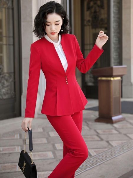 women's suits & blazers novelty red fashion styles 2021 autumn wiinter formal women business with pants and jackets coat ladies pantsui, White;black
women's suits & blazers novelty red fashion styles 2021 autumn wiinter formal women business with pants and jackets coat ladies pantsui, White;black
