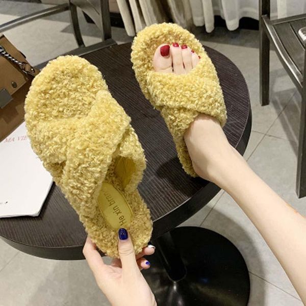 south korea's autumn sheep curly cross flat bottom women's slippers net celebrity fashion outer wear fashionable fur slipper, Black
south korea's autumn sheep curly cross flat bottom women's slippers net celebrity fashion outer wear fashionable fur slipper, Black
