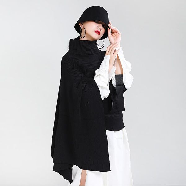 women's sweaters 2021 autumn and winter unique design bat sleeve sweater high-neck loose stylish irregular shawl, White;black
women's sweaters 2021 autumn and winter unique design bat sleeve sweater high-neck loose stylish irregular shawl, White;black