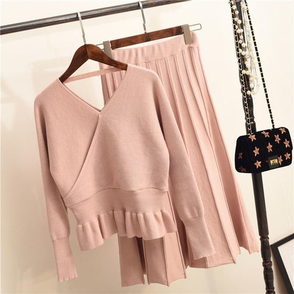 two piece dress fashion autumn winter women's sets knitted suit v-neck knitting sweater long sleeve pullover + pleated skirt two-piece, White
two piece dress fashion autumn winter women's sets knitted suit v-neck knitting sweater long sleeve pullover + pleated skirt two-piece, White