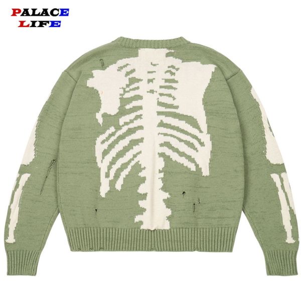 men's women's large high-quality vintage knitted sweaters, bone prints and loose skeleton, green, with hol, 1:1, White;black
men's women's large high-quality vintage knitted sweaters, bone prints and loose skeleton, green, with hol, 1:1, White;black