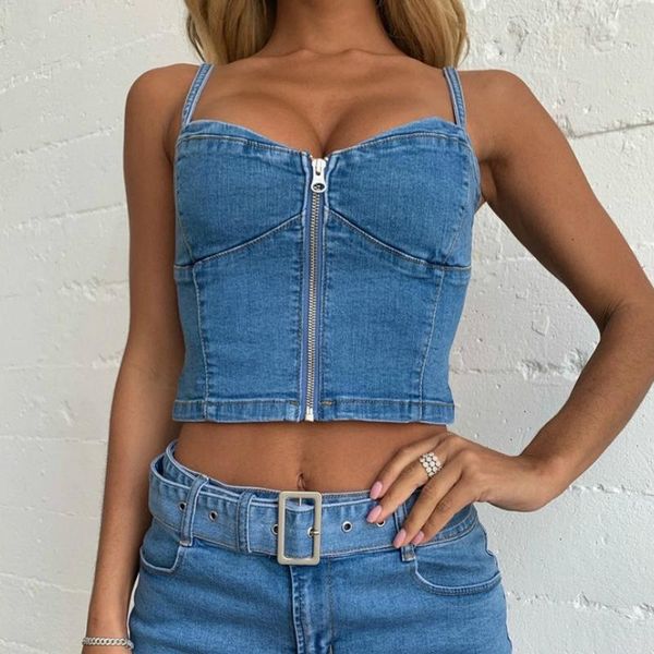 women denim camisoles fashion summer adjustable sling strapless backless solid tube slim zipper club streetwear crop women's tanks, White
women denim camisoles fashion summer adjustable sling strapless backless solid tube slim zipper club streetwear crop women's tanks, White
