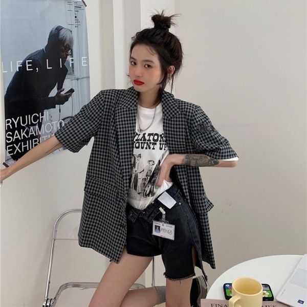 women's suits & blazers retro check thin small suit jacket 2021 summer women 's clothes korean style loose casual short sleeve, White;black
women's suits & blazers retro check thin small suit jacket 2021 summer women 's clothes korean style loose casual short sleeve, White;black