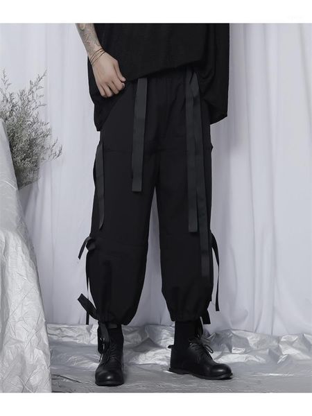 men's pants ribbon wide leg classic dark personality design loose casual large straight, Black
men's pants ribbon wide leg classic dark personality design loose casual large straight, Black