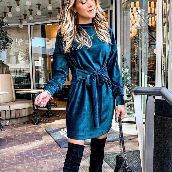 casual dresses women autumn winter o-neck long sleeve high waist velvet belted mini dress ladies night party fashion blue/green vestidos, Black;gray
casual dresses women autumn winter o-neck long sleeve high waist velvet belted mini dress ladies night party fashion blue/green vestidos, Black;gray