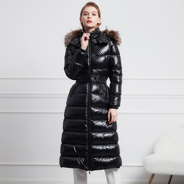 down jacket women natural fox fur collar hooded waterproof shiny duck down coat long parka with belt female feather snow outwear, Black
down jacket women natural fox fur collar hooded waterproof shiny duck down coat long parka with belt female feather snow outwear, Black