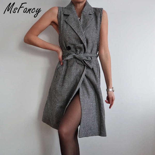 msfancy plaid suit vest women double breasted sleeveless long coat lace up chaleco mujer spring pull sans manche 210604, Black;white
msfancy plaid suit vest women double breasted sleeveless long coat lace up chaleco mujer spring pull sans manche 210604, Black;white