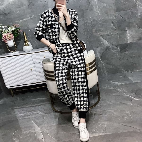 pants women fall knit sweatshirts suit knitted tracksuit houndstooth black 2 zipper plaid cardigan coats pants two piece set, Black;white
pants women fall knit sweatshirts suit knitted tracksuit houndstooth black 2 zipper plaid cardigan coats pants two piece set, Black;white
