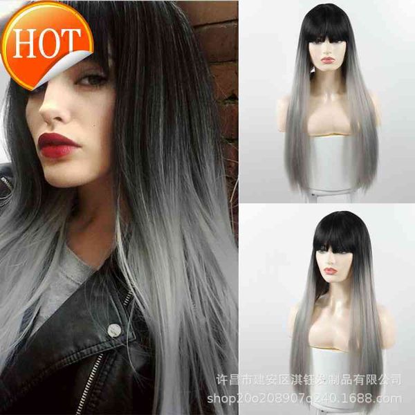 wig qi bangs long straight hair gradient color wig head cover black gray high temperature silk
wig qi bangs long straight hair gradient color wig head cover black gray high temperature silk