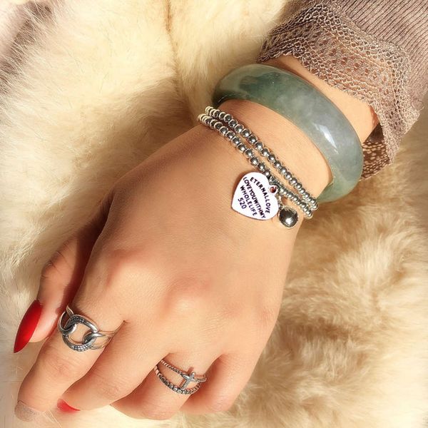 national style silver elastic double layer round bead bell female love letter pendant beaded bracelet live broadcast, Black
national style silver elastic double layer round bead bell female love letter pendant beaded bracelet live broadcast, Black