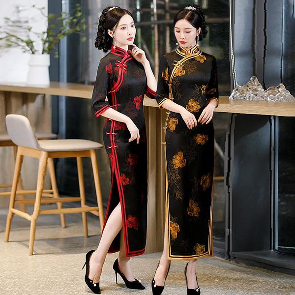 ethnic clothing traditional women seven points sleeve embroidery satin qipao vintage oriental long cheongsam chinese formal dress oversize 4, Red
ethnic clothing traditional women seven points sleeve embroidery satin qipao vintage oriental long cheongsam chinese formal dress oversize 4, Red