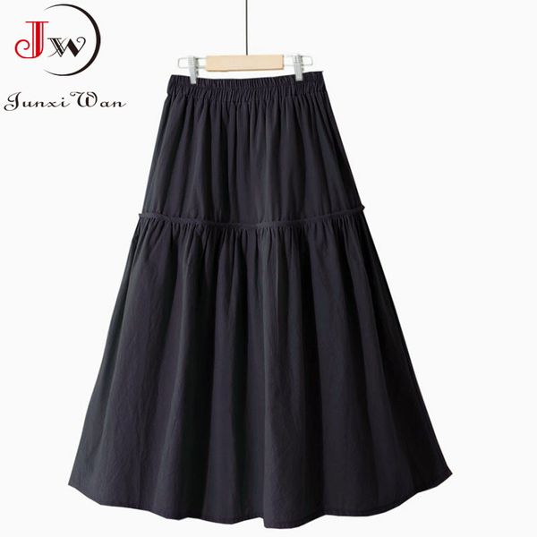 women summer cotton and linen skirts solid simple elastic waist casual girls all-match a-line beach midi skirt saia black 210510
women summer cotton and linen skirts solid simple elastic waist casual girls all-match a-line beach midi skirt saia black 210510