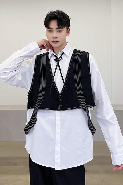 male japan harajuku korean style streetwear fashion show sleeveless jacket vests for men women bright line ribbon vest coat men's, Black;white
male japan harajuku korean style streetwear fashion show sleeveless jacket vests for men women bright line ribbon vest coat men's, Black;white