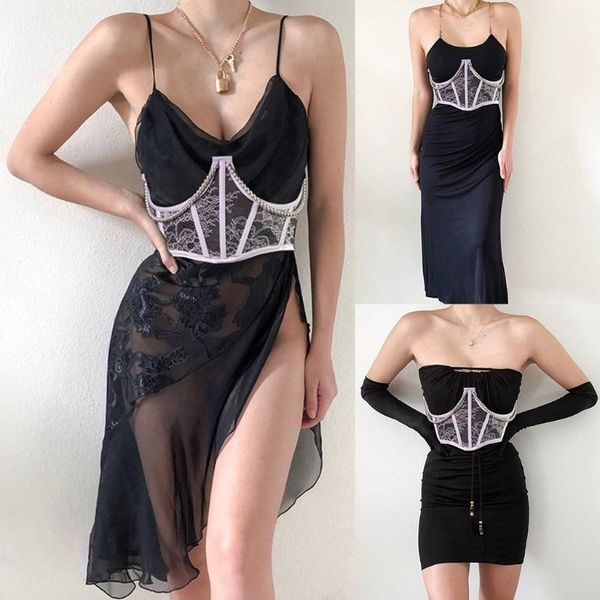 women underbust corset crop perspective floral lace bustier body shaper imitation pearl chain gothic wedding party k5da belts, Black;brown
women underbust corset crop perspective floral lace bustier body shaper imitation pearl chain gothic wedding party k5da belts, Black;brown