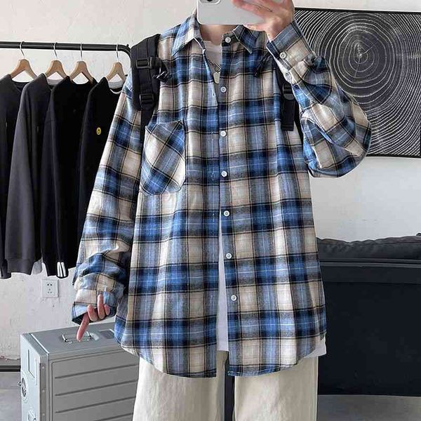 men's casual shirts spring autumn cotton plaid fashion retro men streetwear korean loose long sleeve mens -2xl ue10, White;black
men's casual shirts spring autumn cotton plaid fashion retro men streetwear korean loose long sleeve mens -2xl ue10, White;black