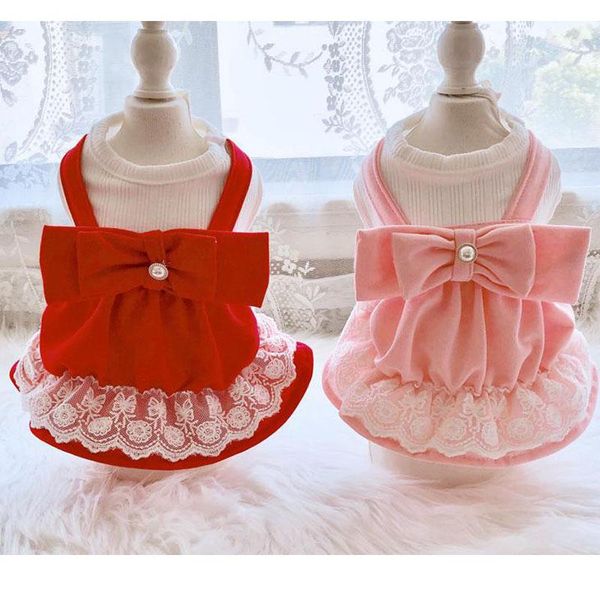 dog apparel fashion big bow dress summer for princess red pink cute dresses small dogs chihuahua pet cat weeding skirt puppy clothes