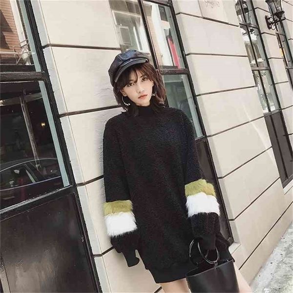 women plus thickening autumn and winter korean version of lamb cashmere loose dress 210416, Black;gray
women plus thickening autumn and winter korean version of lamb cashmere loose dress 210416, Black;gray