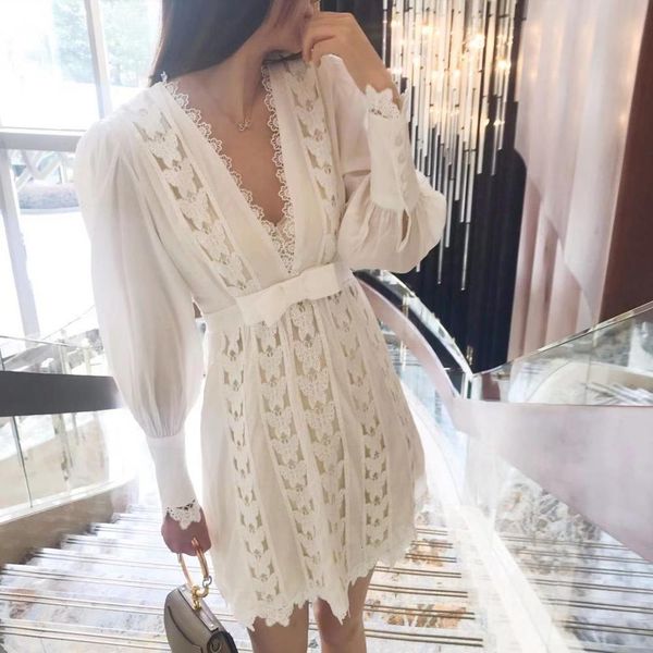 white autumn runway v-neck lantern long sleeve lace patchwork female fashion slim high waist a-line crochet bow dress, Black;gray
white autumn runway v-neck lantern long sleeve lace patchwork female fashion slim high waist a-line crochet bow dress, Black;gray
