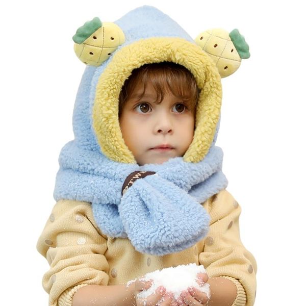 outdoor hats winter children hat kids fleece scarf windproof thicken cap full cover earflap hood neck warmer baby toddler snow, Black;white